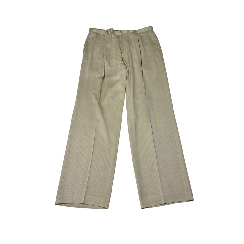 Tommy Bahama Mens 34X31 Silk Wool Pleated Dress Pants KhakiTextured Trousers